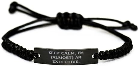 You are currently viewing Keep Calm, I’m (almost) an. Black Rope Bracelet, Executive Engraved Bracelet, Appreciation Gifts For Executive from Friends, Executive black rope bracelet gift for him, Executive black rope bracelet