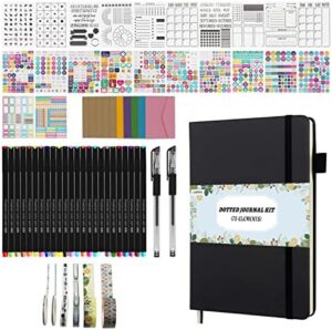 Read more about the article LOPWO Bullet Dotted Journal Kit with Gift Box – 75pcs Journaling Supplies Set Including 192 Numbered Pages A5 Notebook, Colored Pens, Stickers, Stencils, Washi Tapes and Accessories (Black)