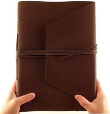 Large Genuine Leather Expedition Journal/Sketchbook with Gift Box - 380 Pages - 9" x 12" - Vintage Style - Rich Dark Brown