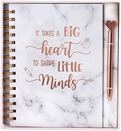 MADDIE + MEL DESIGNS Teacher Gift Set, Journal with Pen Set, Perfect Teacher Appreciation Gifts, Hardcover Notebook with Heart Pen (Big Heart, Marble Rose Gold)