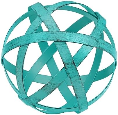 Metal Decorative Sphere for Home Decor - Distressed Teal, Hand Painted, Modern Decorative Balls for Living Room, Bedroom, Kitchen, Bathroom, Office - Table Decorative Orbs for Сenterpiece
