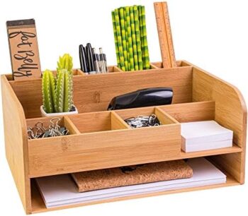 MissionMax Bamboo Wood Desk Organizer with File Organizer for Office Supplies Storage & Desk Accessories. Perfect Decor combo for Desk Organization, Home Office and more