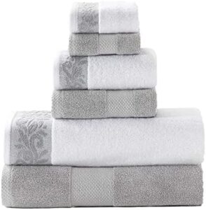 Read more about the article Modern Threads 600 GSM 6-Piece Towel Set with Filgree Jacquard Border, Silver