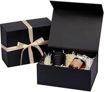 Moretoes 2 PCS Luxury Black Gift Boxes with Lids for Presents, Gift Boxes with Ribbon and Magnetic Closure for Christmas, Mother's Day, Holidays, Father's Day, Birthdays（9x7x4 Inches）