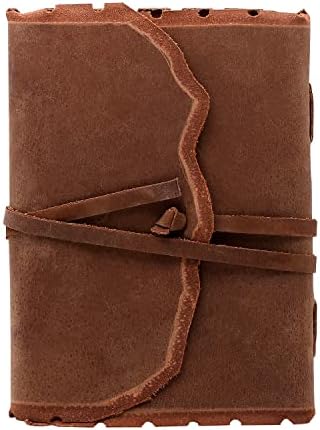 NAQSH Handmade Unlined Leather Journal - Vintage Writing Journal For Men And Women, Gift For Him Her, Travel Diary With Blank Pages, Large Notebook, 180 Pages (6x8, Tan Brown Deckled Pages)