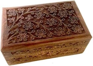 Read more about the article New Age Imports, Inc. GIFT IDEAS~ Floral Carved Handmade Wooden Box 4 inches by 6 inches~Ideal for storing Jewelry, Coins, Tartot cards, Small Treasures, URN Box & etc (Floral Carved 4″x6″)