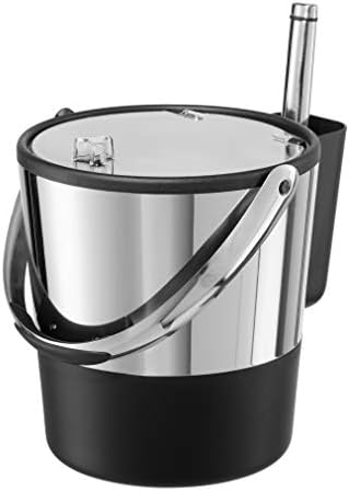 Oggi Double-Wall Stainless Steel/Black Insulated Ice Bucket With Lid, Ice Scoop Included, Keeps Ice Cold & Dry, Comfortable Carry Handle, Great for Home Bar, Chilling Beer, Champagne and Wine, 4 Quart