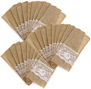 Read more about the article OwnMy Natural Burlap Tableware Utensil Holders Burlap Lace Silverware Holder Linen Knife and Forks Cutlery Pouch Bag for Vintage Rustic Wedding Party (Beige-30 Packs)