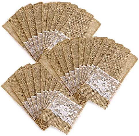 You are currently viewing OwnMy Natural Burlap Tableware Utensil Holders Burlap Lace Silverware Holder Linen Knife and Forks Cutlery Pouch Bag for Vintage Rustic Wedding Party (Beige-30 Packs)
