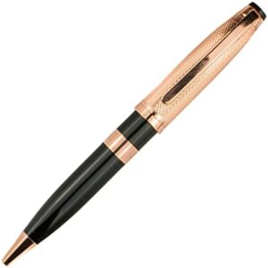 Read more about the article Pen Savings Executive Skyline Ballpoint Pen, Black Lacquer & Rose Gold with a Herringbone Engraved Design, Schmidt P900 Refill, Professional Men’s Gift For Boss