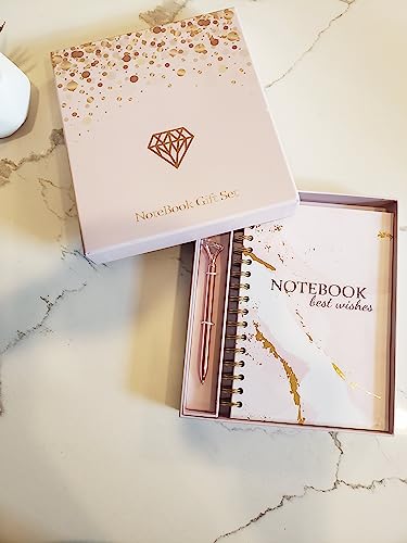 You are currently viewing Premium Executive Journal Gift Set – Regular Size, Rose Gold color | Premium Hardcover Journal with Gold color DOUBLE-WIRE SPIRAL | Thick 120 gsm Cream Lined Paper | Pen with Big DIAMOND/CRYSTAL -METAL BALLPOINT Black Ink | Gift Box | For Writers, Journalers, Business Meetings & Students.