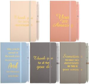 Read more about the article Qeeenar 5 Sets Thank You Gifts 5 Journal Notebook A6 with 5 Pen Bulk Employee Appreciation Gifts Inspirational Leather Journal Motivational Notepads for Coworker Teacher Colleague Gift 160 Pages