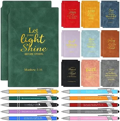 Qilery 40 Pcs Christian Gifts Set Include 20 Bible Verse Notebook 20 Bible Ballpoint Pen Inspirational Religious Leather Journal Pocket Small Bible Notepad for Women Office School Appreciation Gifts