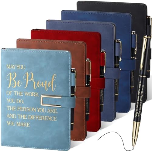 Qilery 6 Pieces Thank You Gifts Leather Journal Notebooks with Ballpoint Pen May You Proud of the Work You Do Refillable Hardcover Magnetic Notebook Employee Coworker Team Teacher Appreciation Gifts