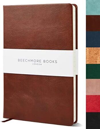 Ruled Softcover Notebook - British A5 Journal by Beechmore Books | Large 5.75" x 8.25" Vegan Leather Cover, Thick 120gsm Cream Lined Paper | Gift Box (Chestnut Brown)