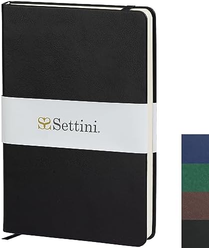 SETTINI Ruled Notebook - Premium Hardcover Journal - Thick 120gsm, Lined Paper, A5, Vegan Leather, 192 Pages, Pen Loop Holder | Gift Box (Onyx Black)