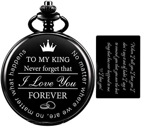 SIBOSUN Pocket Watch for Men Who Have Everything Birthday Gifts for Men Personalized Gifts to My King (Husband Boyfriend Lover) Engraved Valentine's Gift + I Love You Card