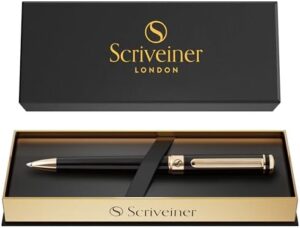 Read more about the article Scriveiner Black Lacquer Ballpoint Pen – Stunning Luxury Pen with 24K Gold Finish, Schmidt Black Refill, Best Ball Pen Gift Set for Men & Women, Professional Executive Office, Nice Fancy Designer Pens