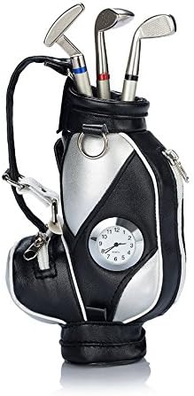 Seadream Golf Gift Set,Desktop Golf Bag Pens Holder with Clock and 3 Pens