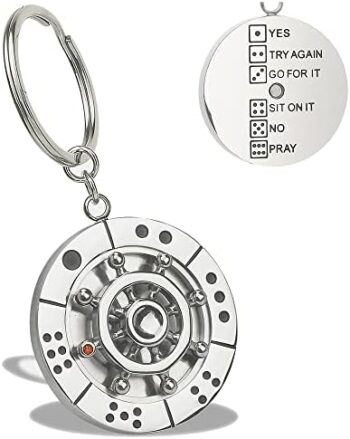 Stainless Steel Spinning Key Chain Fidget Key Ring Unique Gift Dice Gaming Stress Reliever Decision Maker Novelty Gift for Her Him