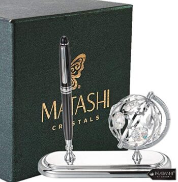 Super Dad Matashi Highly Polished Executive Desk Set with Pen and Chrome Plated Globe Ornament | #1 Best Gift for Father's Day | Birthday | Home Office | Best Gift for Working Men Women - Gift For Dad