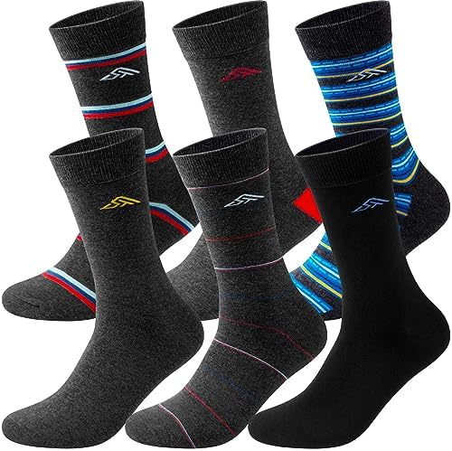 TENYSAF Business Dress Socks for Men: Cotton Crew Patterned Casual Mens Socks for Gift 6 Pairs