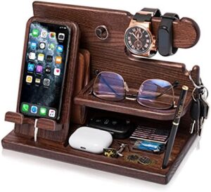 Read more about the article TESLYAR Wood Phone Docking Station Ash Key Holder Stand Watch Organizer Men Husband Wife Anniversary Dad Birthday Nightstand Purse Father Graduation Male Travel Idea Gadgets