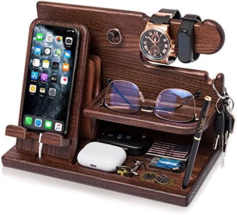 You are currently viewing TESLYAR Wood Phone Docking Station Ash Key Holder Stand Watch Organizer Men Husband Wife Anniversary Dad Birthday Nightstand Purse Father Graduation Male Travel Idea Gadgets