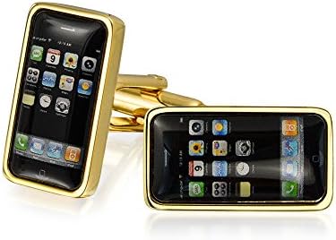 Texting Addict Black Cell Smart Phone Cufflinks For Men Executive Graduation Gift Bullet Hinge Back Gold Tone Stainless Steel