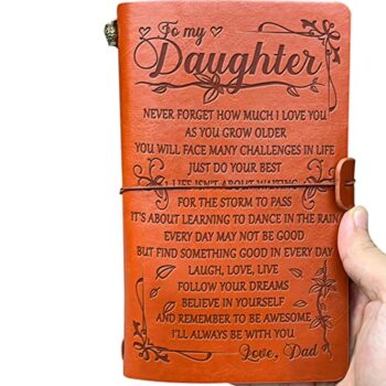 To My Daughter Leather Journal from Dad-Never Forget How Much I Love You-120 Page 7.9"x 4.9" Refillable Travel Diary, Personalized Leather Notebook Journals, Graduation Ceremony Birthday Diary Gifts