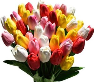 Read more about the article USCNC 38pcs Multicolor Tulips Artificial Flowers Faux Tulip Stems Real Feel PU Tulips for Easter Spring Wreath Wedding Bouquet Centerpiece Floral Arrangement Cemetery Table Décor 14″ Tall