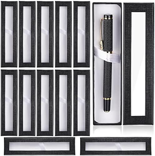 Udefineit 12PCS Empty Pen Gift Box with Clear Lid, Black Cardboard Pen Case, Pen Packaging Box for Pencil Ballpoint Fountain Pen Jewelry Watches Display Presentation Pen Gift Wrapping Packing Supplies