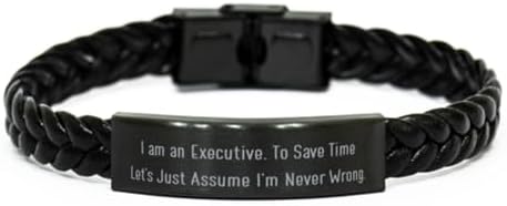 You are currently viewing Unique Executive Gifts, I am an Executive. To Save Time, Executive Braided Leather Bracelet From Friends, Gifts For Colleagues, Present, Gift wrap, Bow, Card, Tag