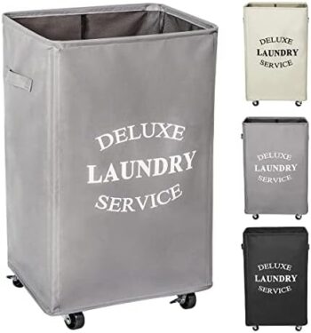 WOWLIVE Large Rolling Laundry Basket Wheels 90L Collapsible Tall Laundry Hamper Handle Foldable Dirty Clothing Basket Fold up Rectangular Hampers for Laundry Dorm Room (Grey)