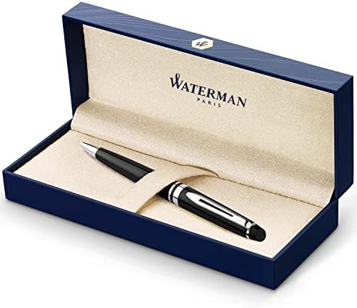 You are currently viewing Waterman Expert Ballpoint Pen, Gloss Black with Chrome Trim, Medium Tip, Blue Ink, Gift Box