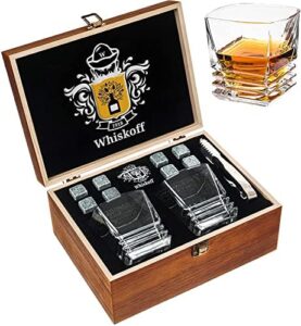 Read more about the article Whiskey Rocks Glasses Gift Set – Heavy Base Crystal Glass for Scotch Bourbon Drinker – Whisky Chilling Stones in Wooden Gift Box – Burbon Gift Set for Men Dad Fathers Christmas Anniversary