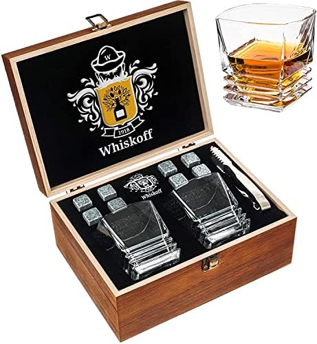 You are currently viewing Whiskey Rocks Glasses Gift Set – Heavy Base Crystal Glass for Scotch Bourbon Drinker – Whisky Chilling Stones in Wooden Gift Box – Burbon Gift Set for Men Dad Fathers Christmas Anniversary