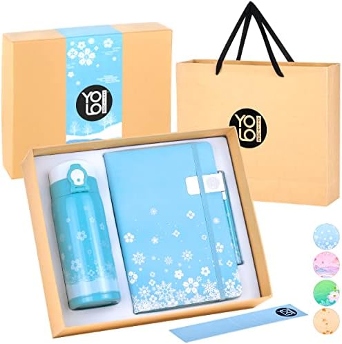 YOLO Attitude Journaling Gift Set for Girls - Hardcover Notebook, Pen, and Insulated Water Bottle - Floral Blue Gift Diary Set for Girls, Tweens, and Teens - Packed in a Stylish Gift Box and Bag