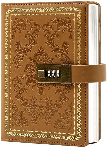 YOMENT Diary Vintage Journal with Lock for Women Leather Diary with Lock Refillable Personal Locking Locked Journal Writing Notebook B6 Secret Journal with Combination Password 5.5 x 7.8 in, Dark Brown