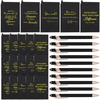 Yeaqee 20 Sets Motivational Quote Pens Inspirational Notepads Appreciation Notebook and Pen Set Small Motivational Journal with Ballpoint Pen for Colleagues Employee Teacher Thanks Gift (Black)