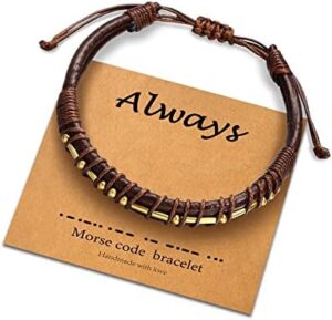 Read more about the article Yqljew Morse Code Bracelets for Men Women, Brown Leather Bracelet for Men Adjustable Bracelet Morse Code Bracelet for Women Men Gifts for Him Braided Gift for Mens Bracelets