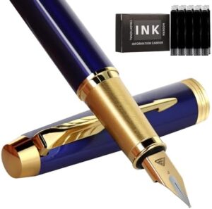 Read more about the article Zalantan Fountain Pen,luxury pens,Fine point smooth writing pens for journaling fancy pens with Gift Case 10 black ink cartridges an ink converte nice pens metal pen writer gifts（Bule）