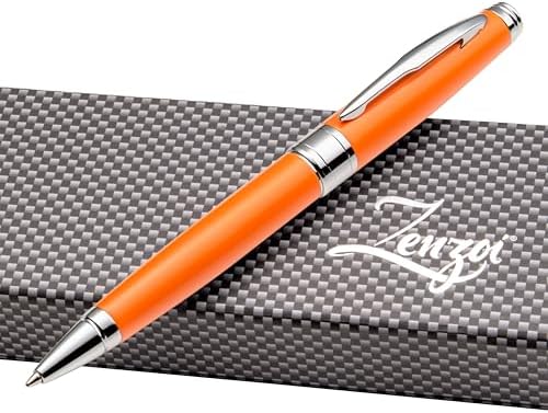 You are currently viewing ZenZoi Orange Ballpoint Pen Set. Elegant Executive Pen for Men or Women. High End Pen Gift Box w/Luxury Pen & 2 Gel Ballpoint (1 Blue + 1 Black) Refills. Smooth Writing Pen (Orange)