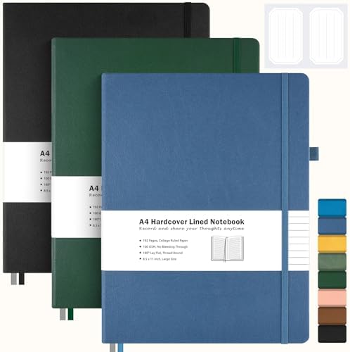 You are currently viewing 3 Pack College Ruled Notebook, A4 Hardcover Leather Notebook for Work, Lined Notebook Journal for Women, Men, 192 Thick Paper, 8.5″ x 11″, Large Notebook, Professional Business Notebook, Multicolor