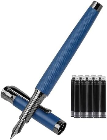 BOCIYER Luxury Fountain Pen Set,Ink Pen for Smooth Writing,Medium Nib,Includes 10 Ink Cartridges&Ink Converter,Best Pen Gift Case for Men & Women,fancy,calligraphy,Executive,Office pen-Blue