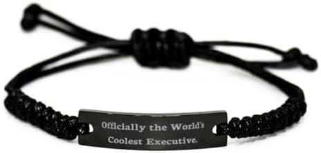 Beautiful Executive Gifts, Officially the World's Coolest, Executive Black Rope Bracelet From Colleagues, Gifts For Coworkers, Coworkers black rope bracelet gift ideas, Unique coworkers black rope