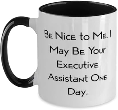 Game On Novelties Perfect Executive assistant Gifts, Be Nice to Me. I May Be, Sarcastic Birthday Two Tone 11oz Mug For Friends From Team Leader, Present, Gift wrap, Bow, Card, Tag
