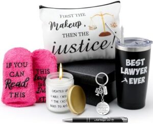Read more about the article Loetere 7 Pcs Lawyer Gifts for Women Include 20 oz Stainless Steel Coffee Tumbler Lawyer Socks Keychain Scented Candle Lawyers Pens Cosmetic Bags Gift Box Law Graduation Gifts Funny Paralegal Gifts