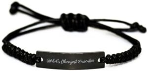 Read more about the article New Executive Gifts, World’s Okayest Executive, Birthday Black Rope Bracelet For Executive from Friends, Funny engraved bracelet gift, Funny bracelet, Engraved bracelet, Bracelet gift, Funny gift