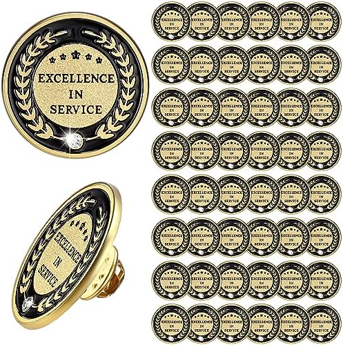 Siifert 48 Pcs Excellence in Service Recognition Pins 1.38 Inch Employee of the Month Lapel Pin Enamel Employee Appreciation Gifts Bulk for Corporate Team Reward Staff Award